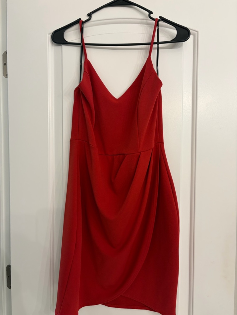 Lulu's Red V-Neck Draped Spaghetti Strap Mini Dress